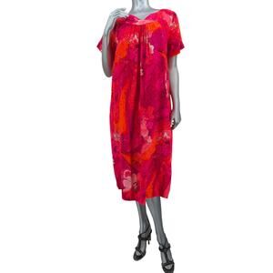 Vintage 1970's HAWAIIAN MUMU DRESS Midi Caftan YASMIN SIDRA ~ Neon Bright Floral